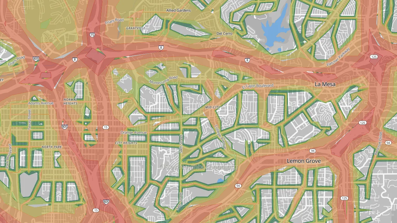 92115, CA Map of Noise Levels in 92115