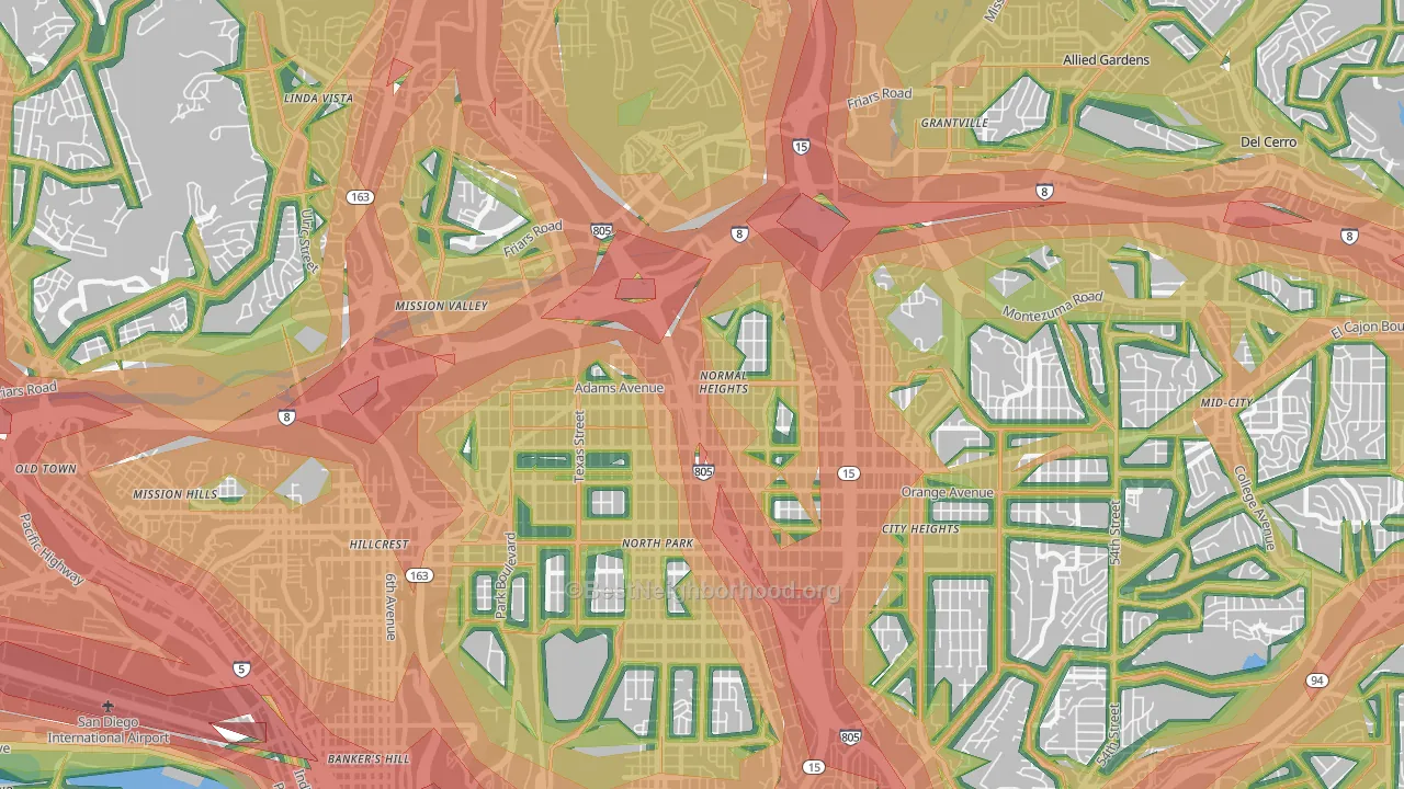 92116, CA Map of Noise Levels in 92116