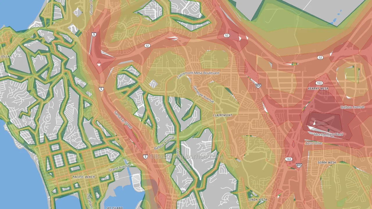 92117, CA Map of Noise Levels in 92117
