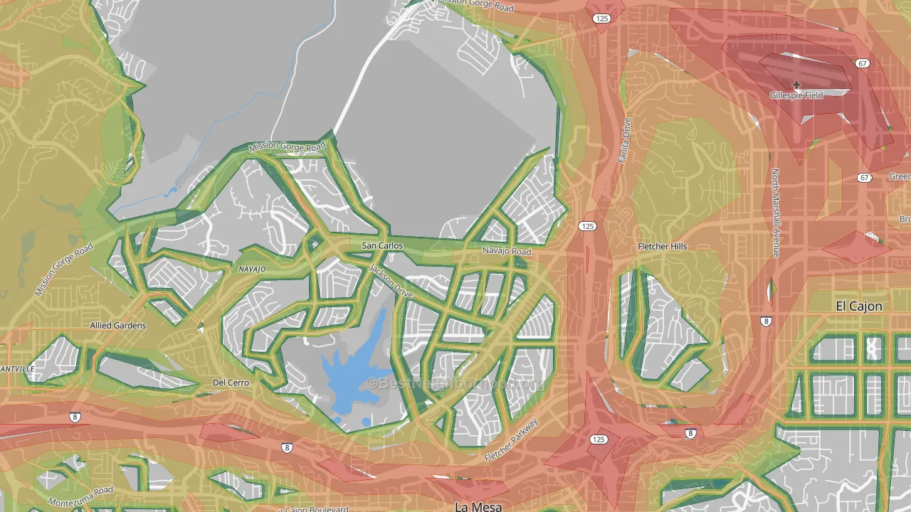 92119, CA Map of Noise Levels in 92119