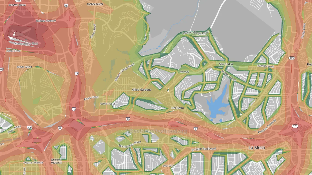 92120, CA Map of Noise Levels in 92120