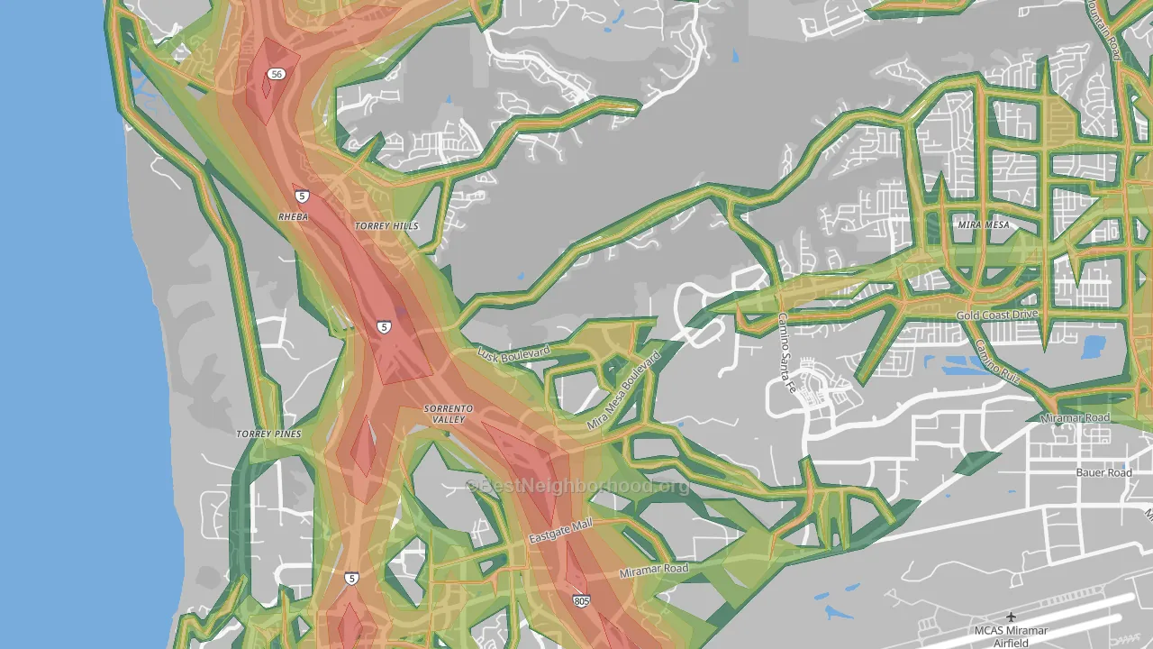 92121, CA Map of Noise Levels in 92121