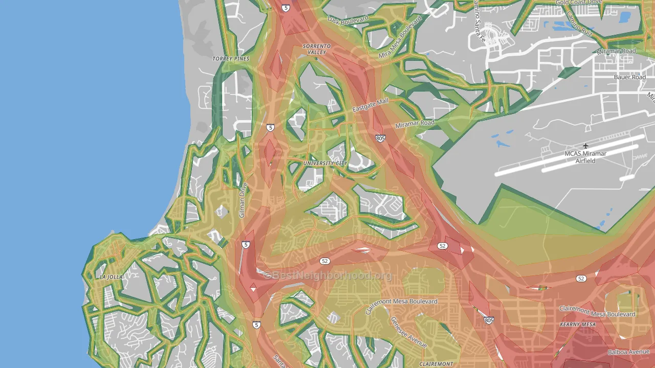 92122, CA Map of Noise Levels in 92122