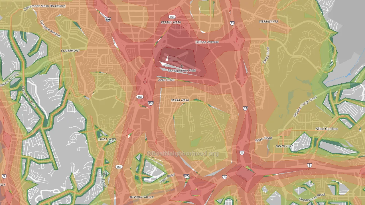 92123, CA Map of Noise Levels in 92123