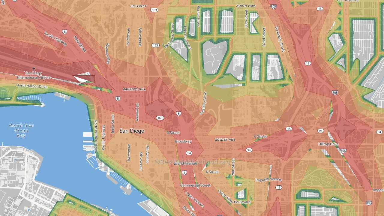 92134, CA Map of Noise Levels in 92134
