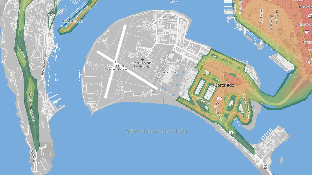 92135, CA Map of Noise Levels in 92135