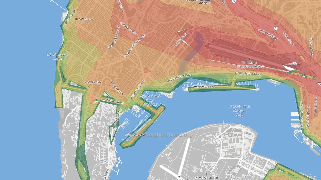 92147, CA Map of Noise Levels in 92147
