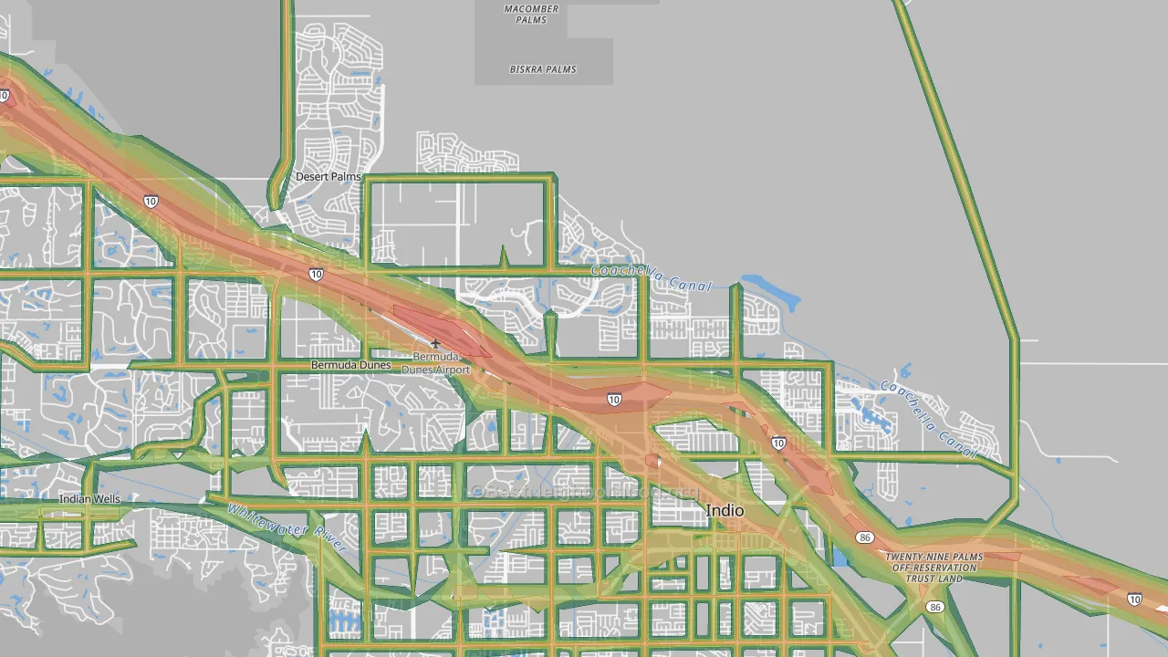 92203, CA Map of Noise Levels in 92203