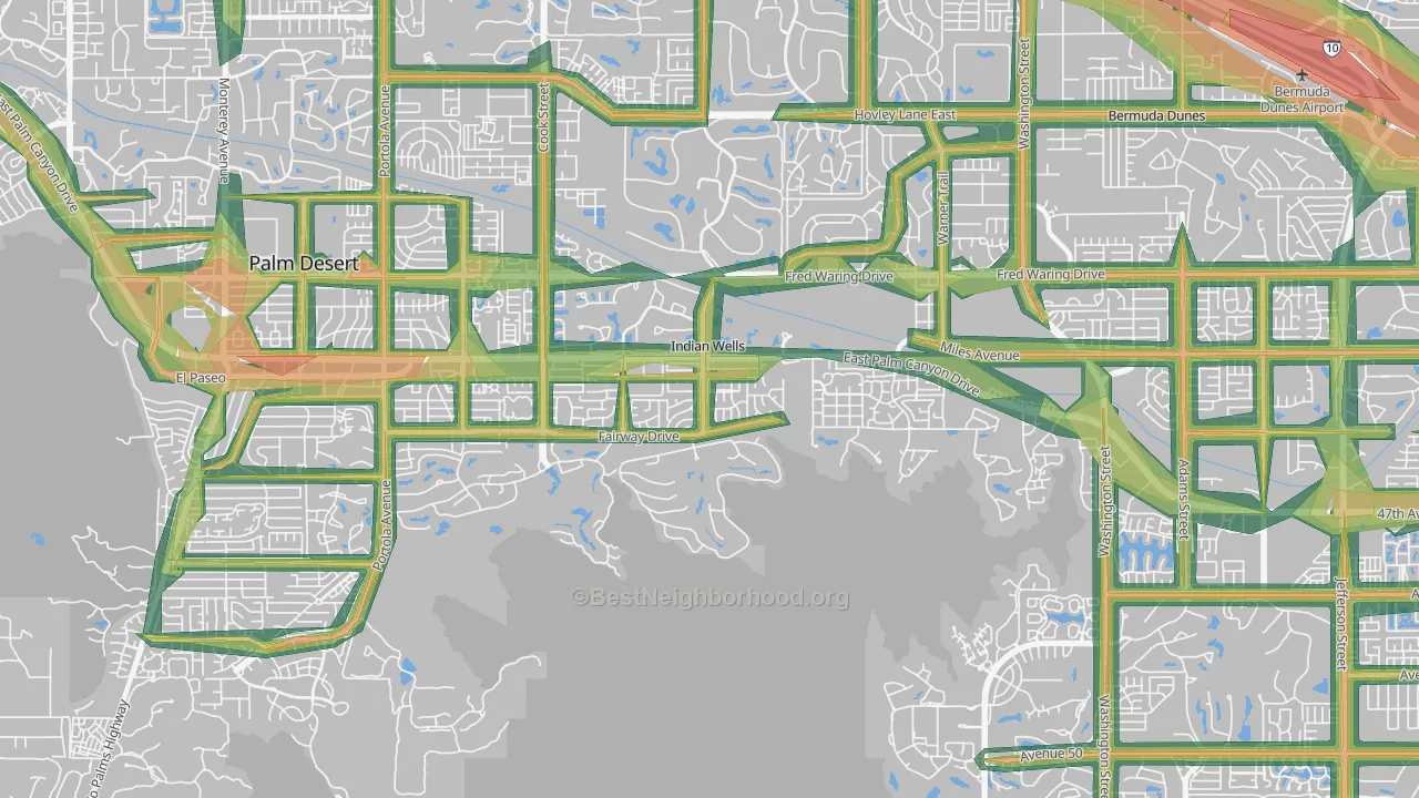92210, CA Map of Noise Levels in 92210