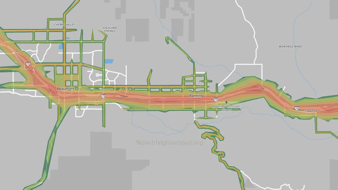 92220, CA Map of Noise Levels in 92220
