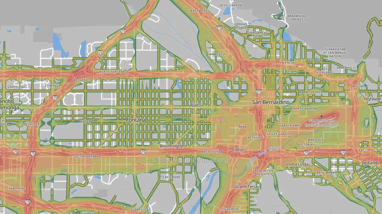 92376, CA Map of Noise Levels in 92376