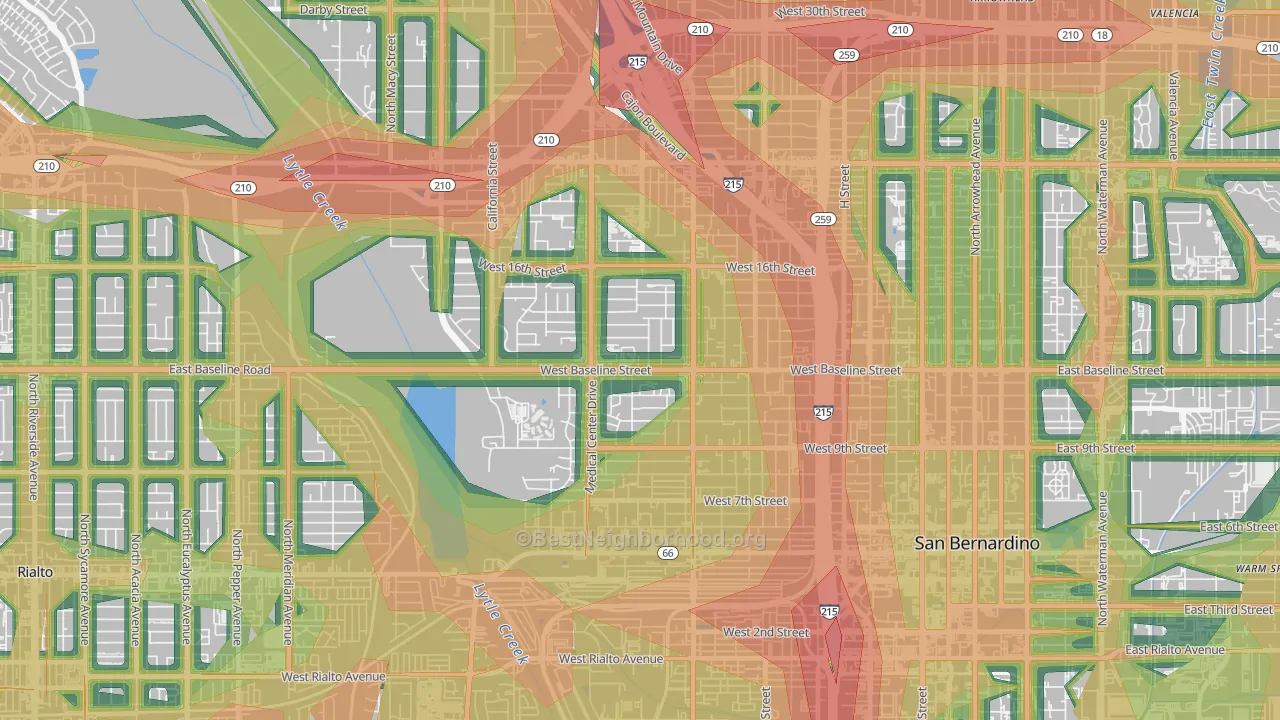 92411, CA Map of Noise Levels in 92411