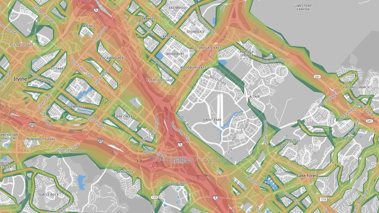 92618, CA Map of Noise Levels in 92618