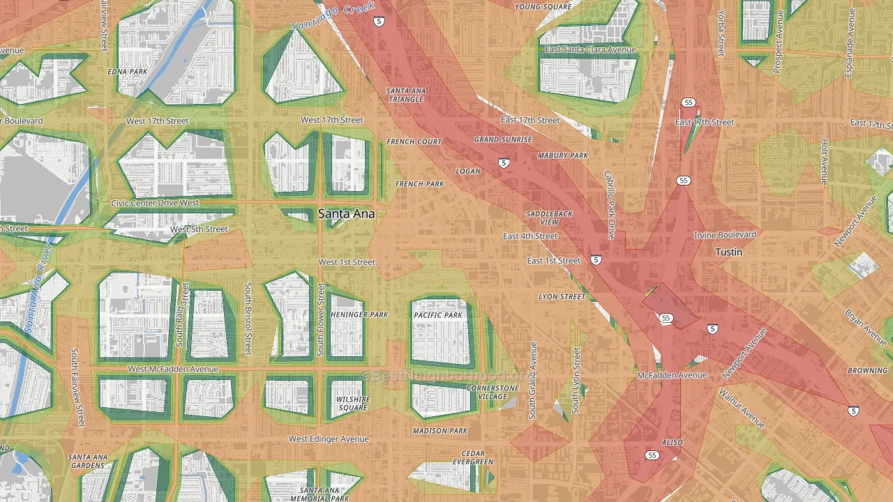 92701, CA Map of Noise Levels in 92701