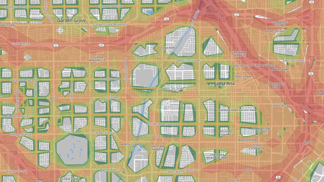 92703, CA Map of Noise Levels in 92703