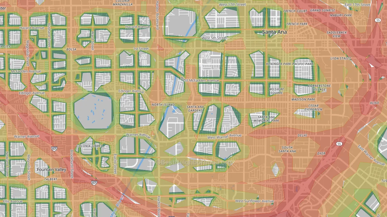 92704, CA Map of Noise Levels in 92704
