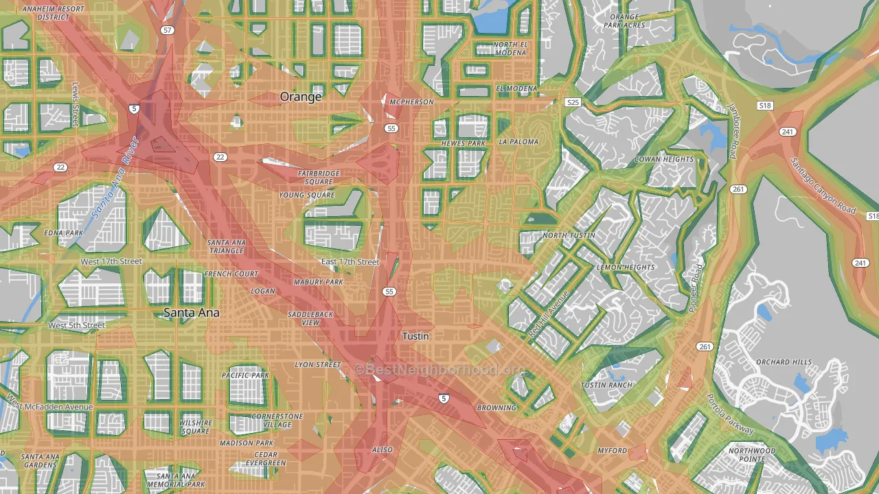 92705, CA Map of Noise Levels in 92705