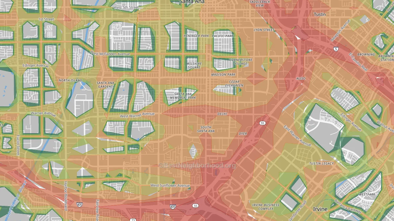 92707, CA Map of Noise Levels in 92707