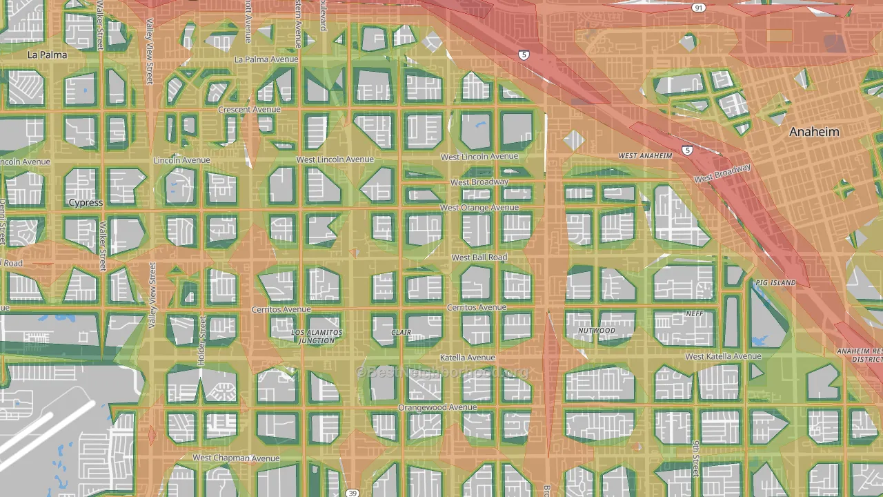 92804, CA Map of Noise Levels in 92804