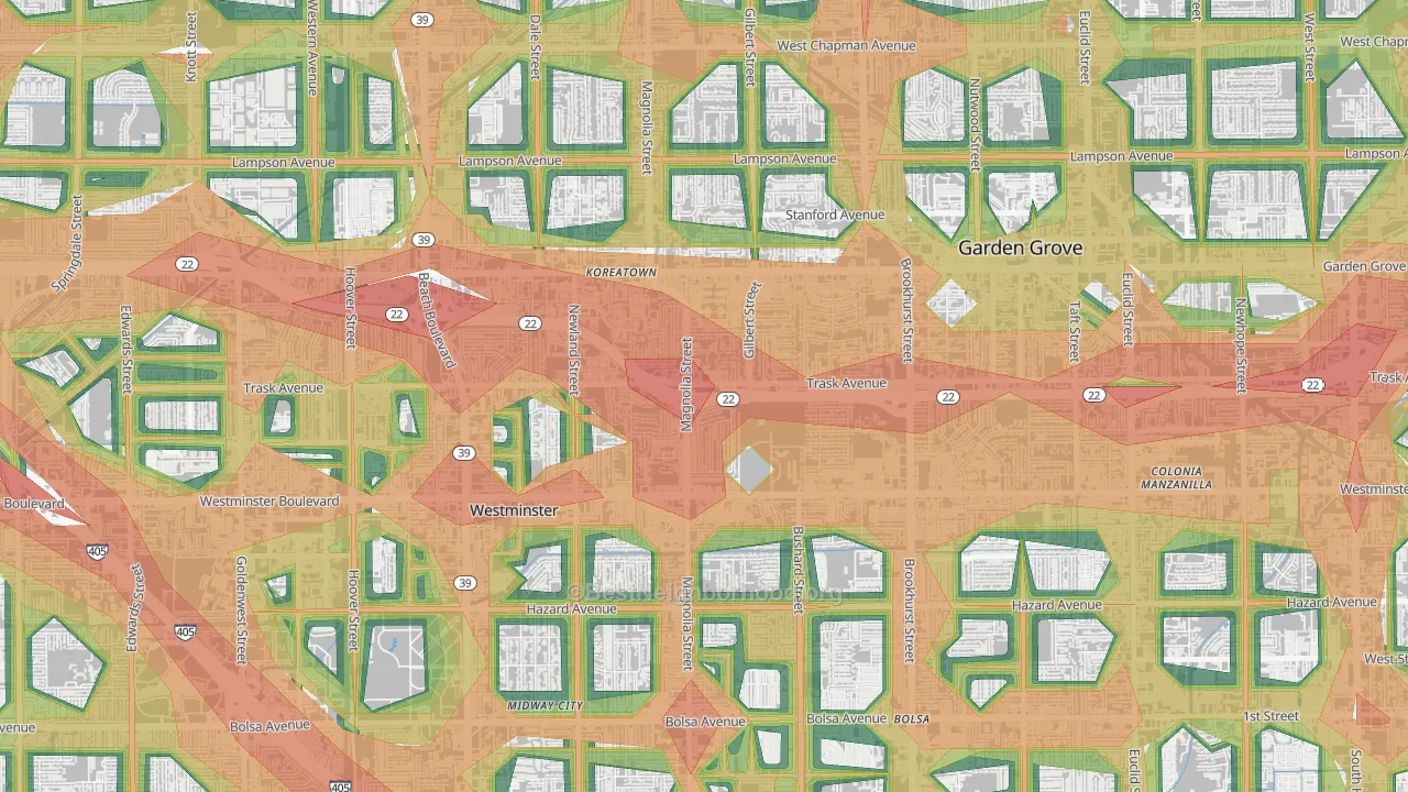 92844, CA Map of Noise Levels in 92844