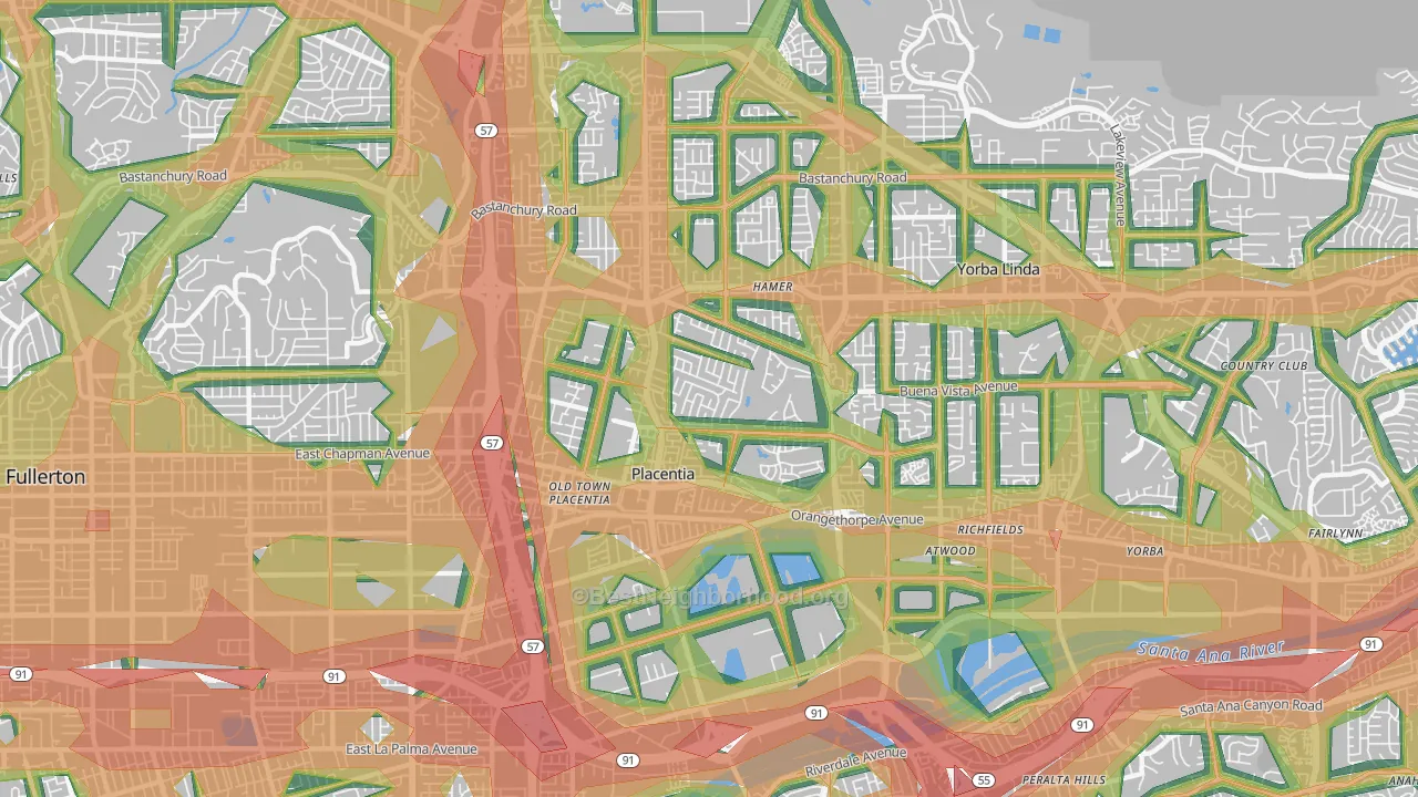 92870, CA Map of Noise Levels in 92870