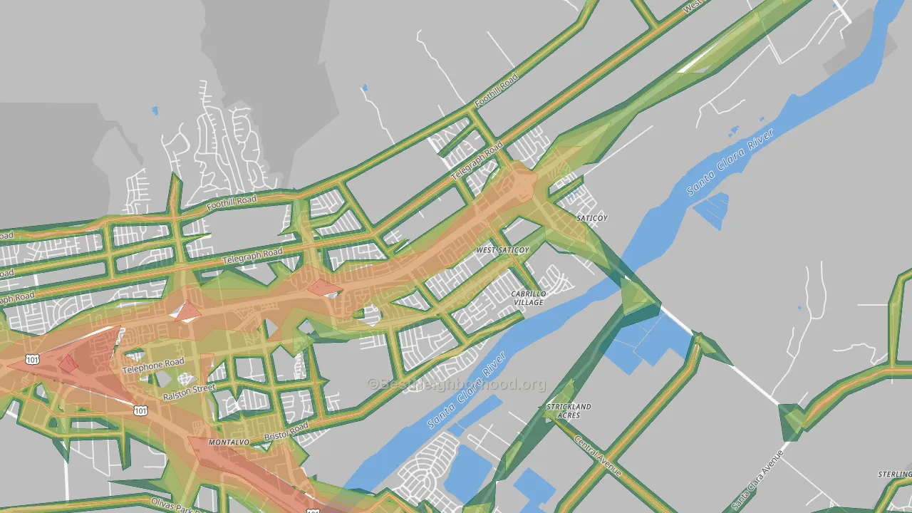93004, CA Map of Noise Levels in 93004