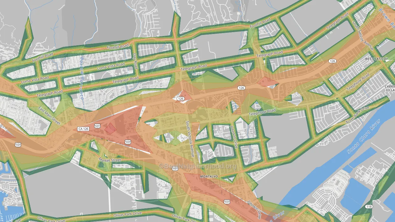 93009, CA Map of Noise Levels in 93009