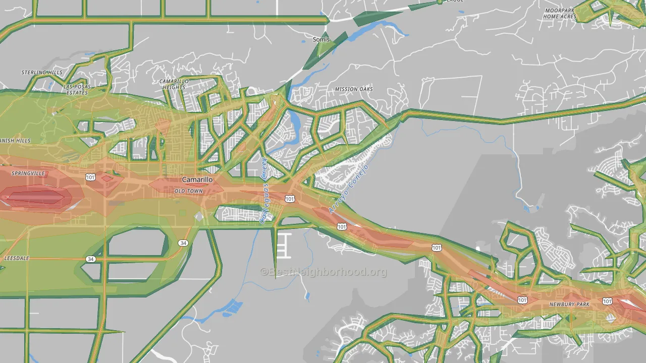 93012, CA Map of Noise Levels in 93012