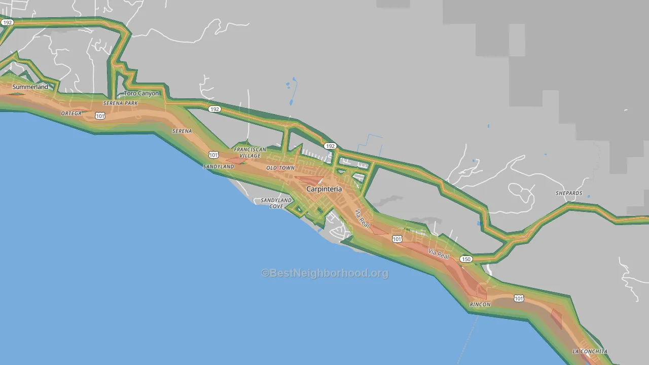 93013, CA Map of Noise Levels in 93013
