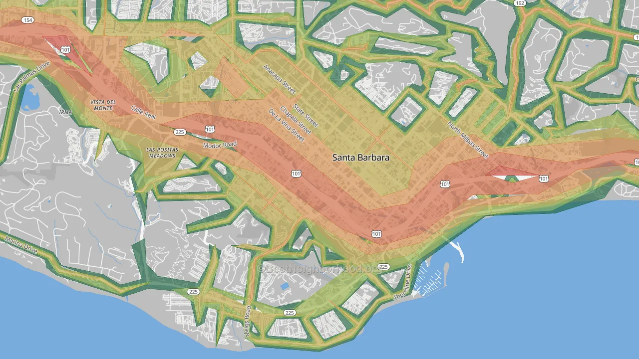 93101, CA Map of Noise Levels in 93101