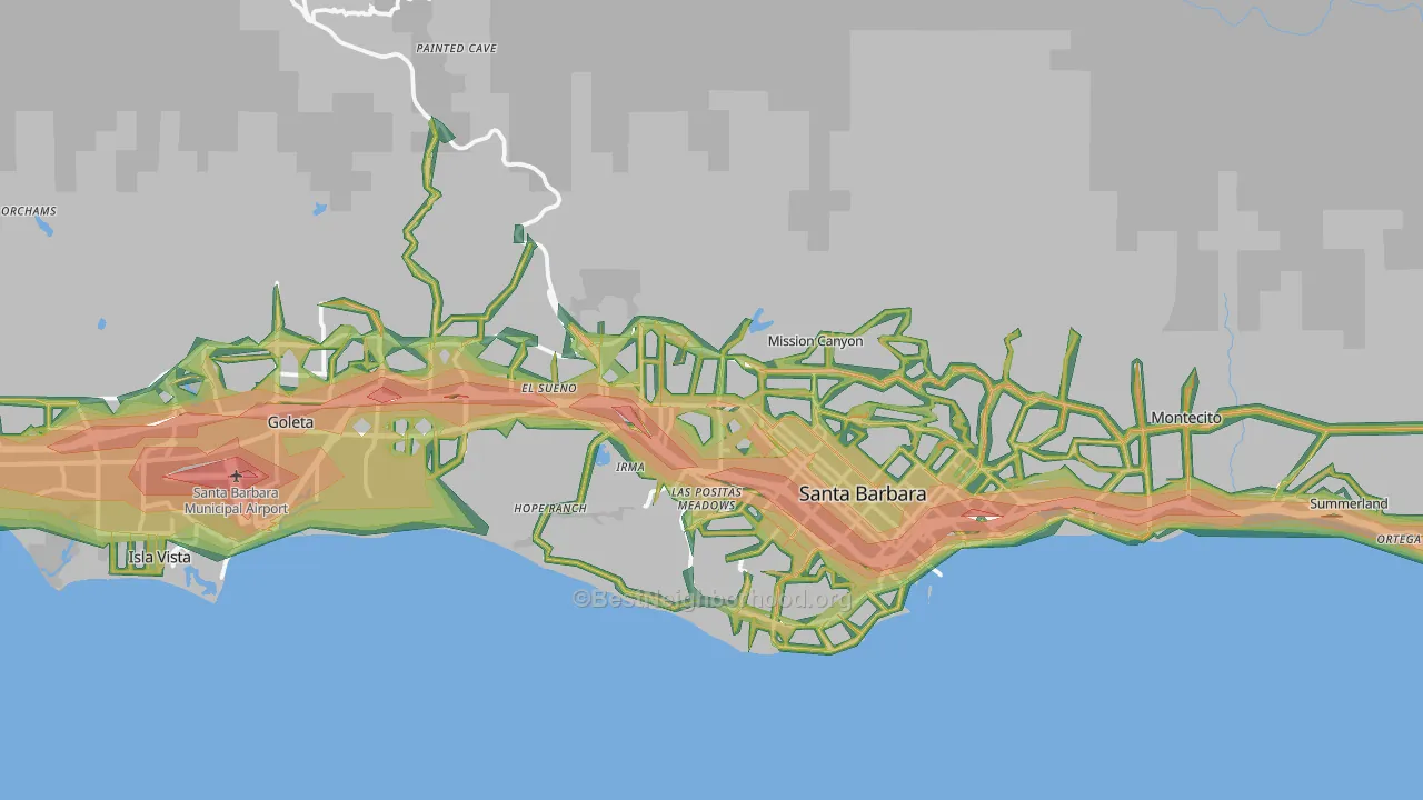 93105, CA Map of Noise Levels in 93105