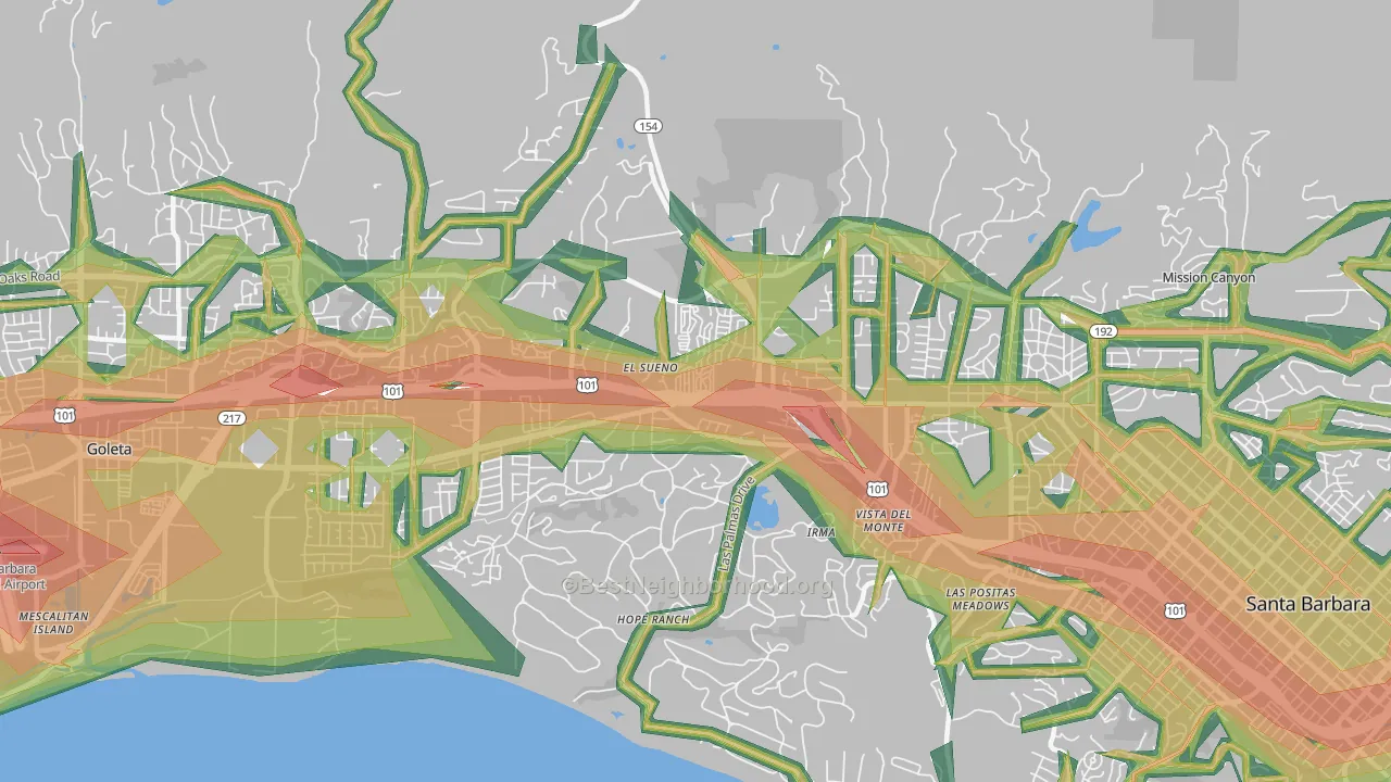 93110, CA Map of Noise Levels in 93110