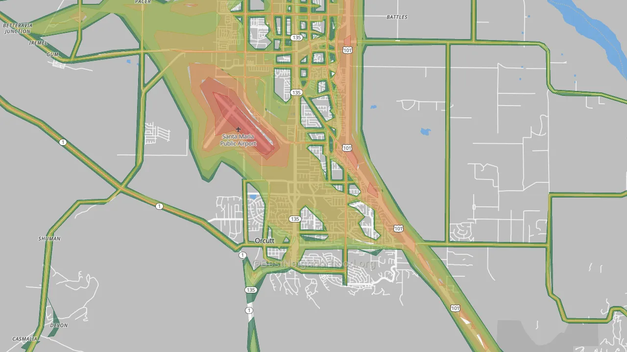 93455, CA Map of Noise Levels in 93455