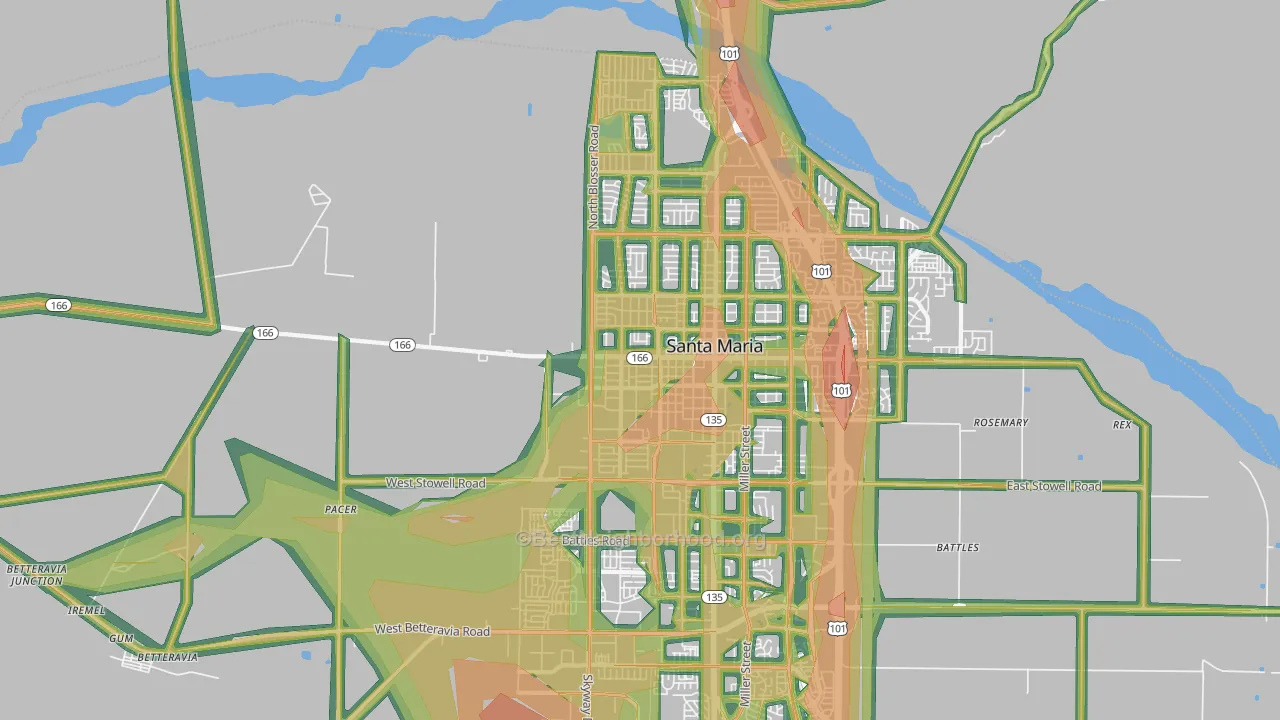 93458, CA Map of Noise Levels in 93458