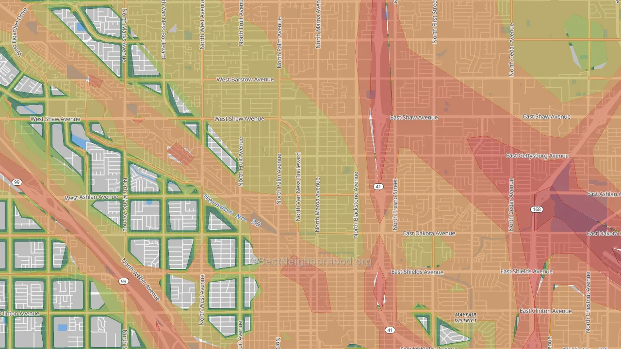93704, CA Map of Noise Levels in 93704