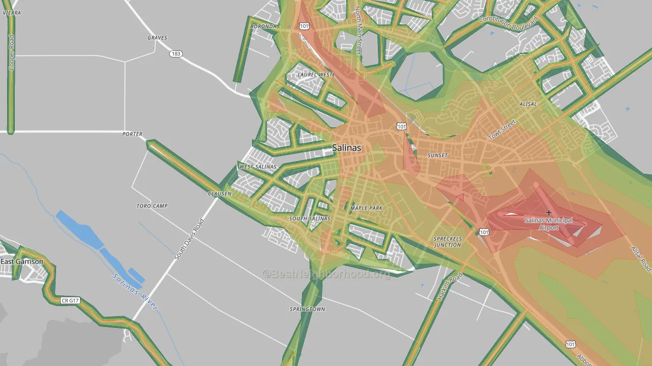 93901, CA Map of Noise Levels in 93901
