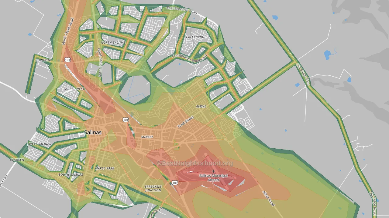 93905, CA Map of Noise Levels in 93905