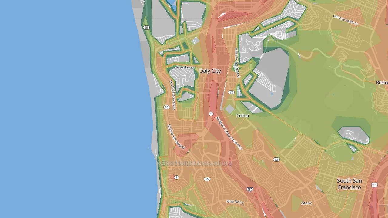 94015, CA Map of Noise Levels in 94015