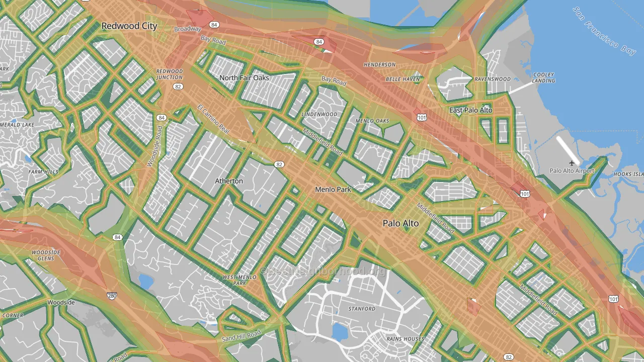 94025, CA Map of Noise Levels in 94025