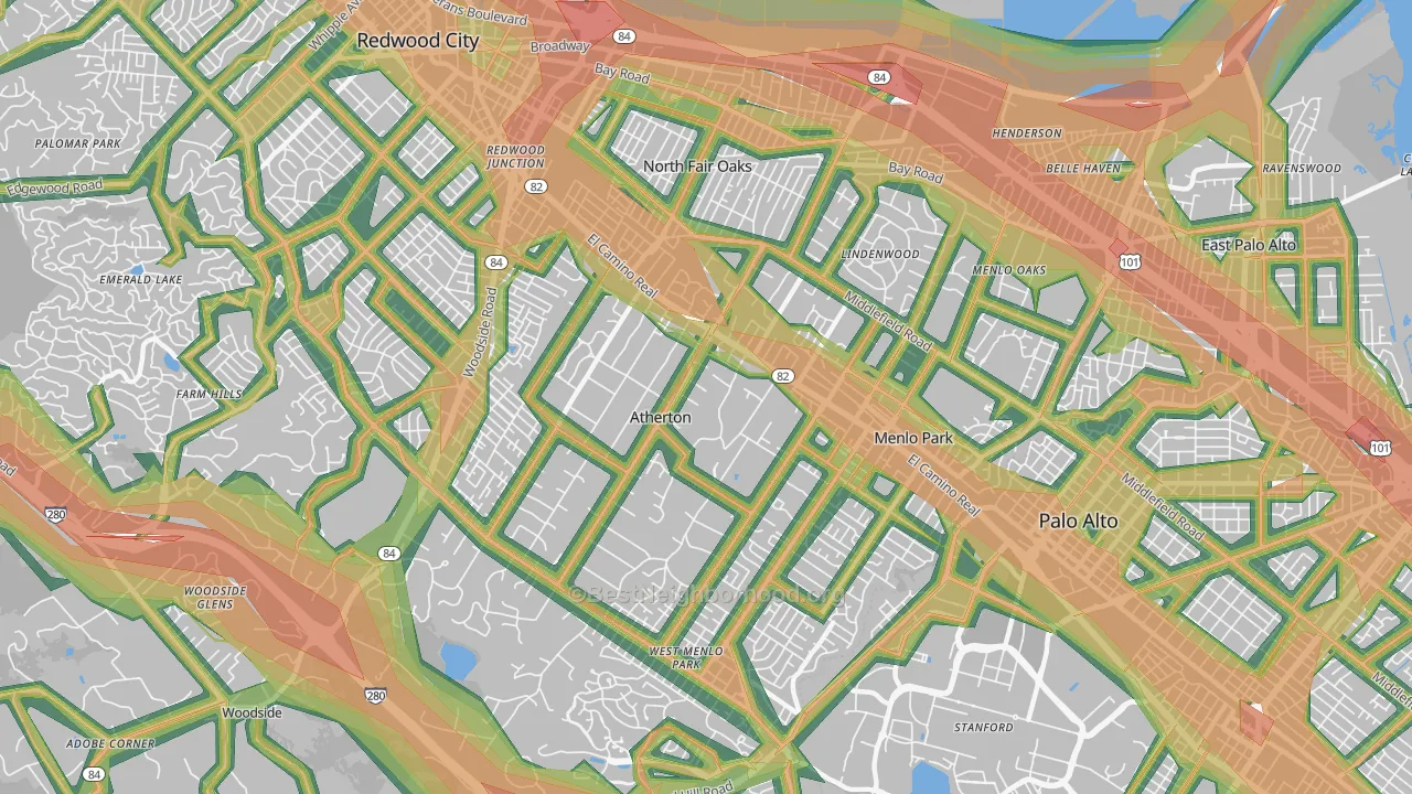 94027, CA Map of Noise Levels in 94027
