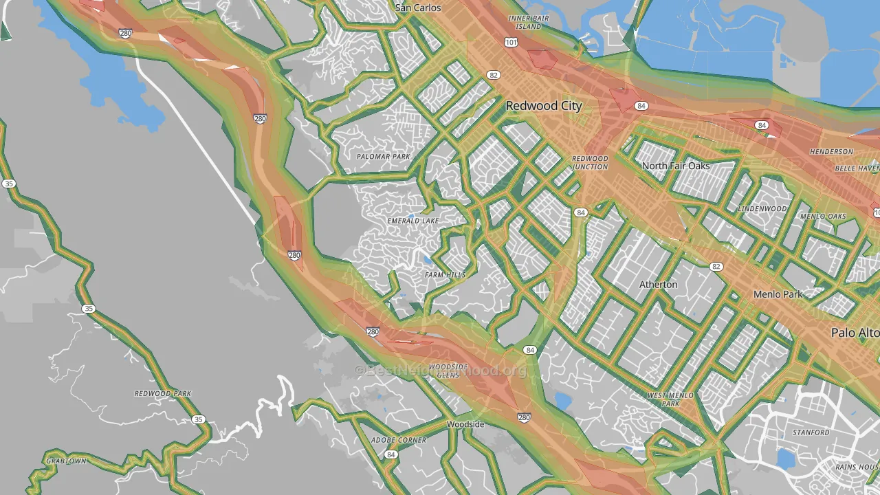 94062, CA Map of Noise Levels in 94062