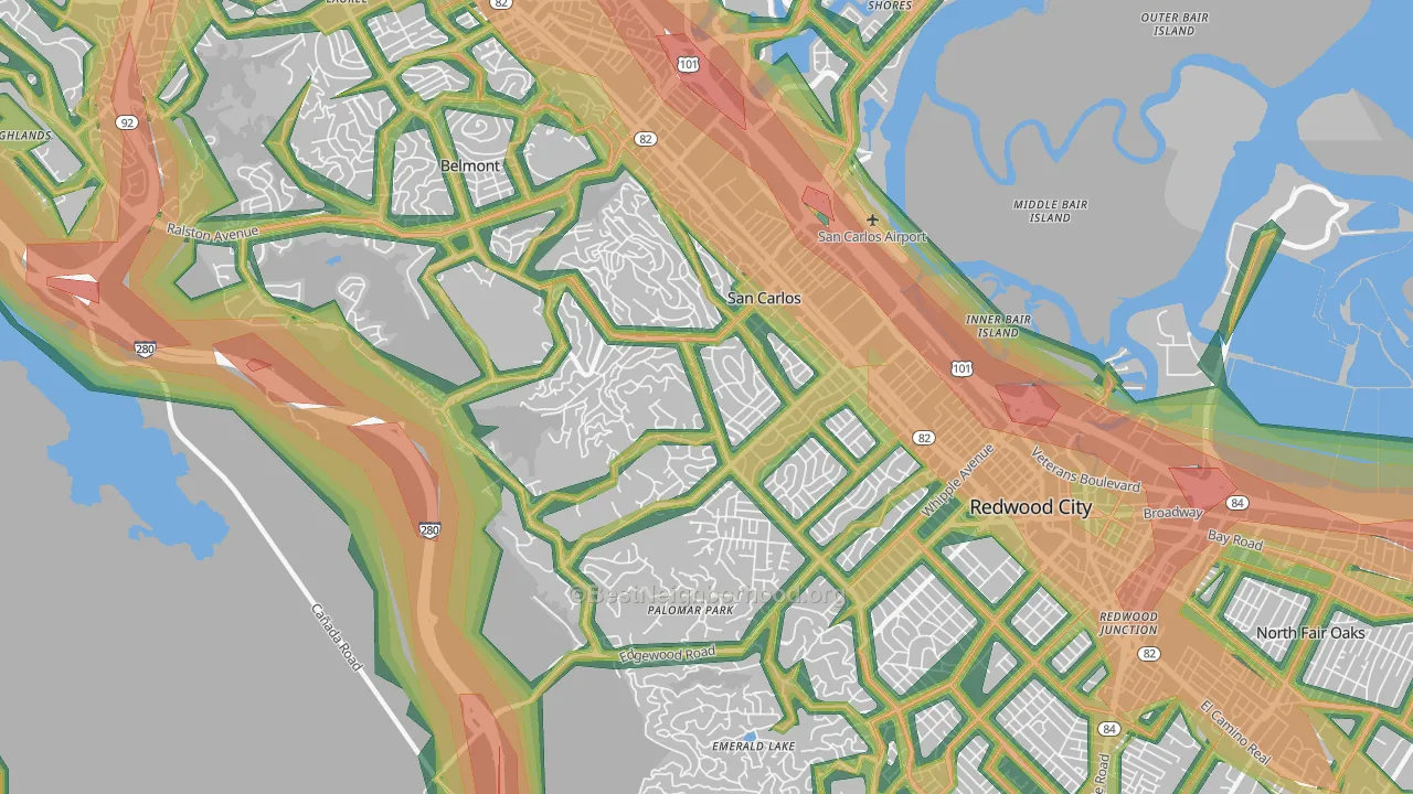94070, CA Map of Noise Levels in 94070