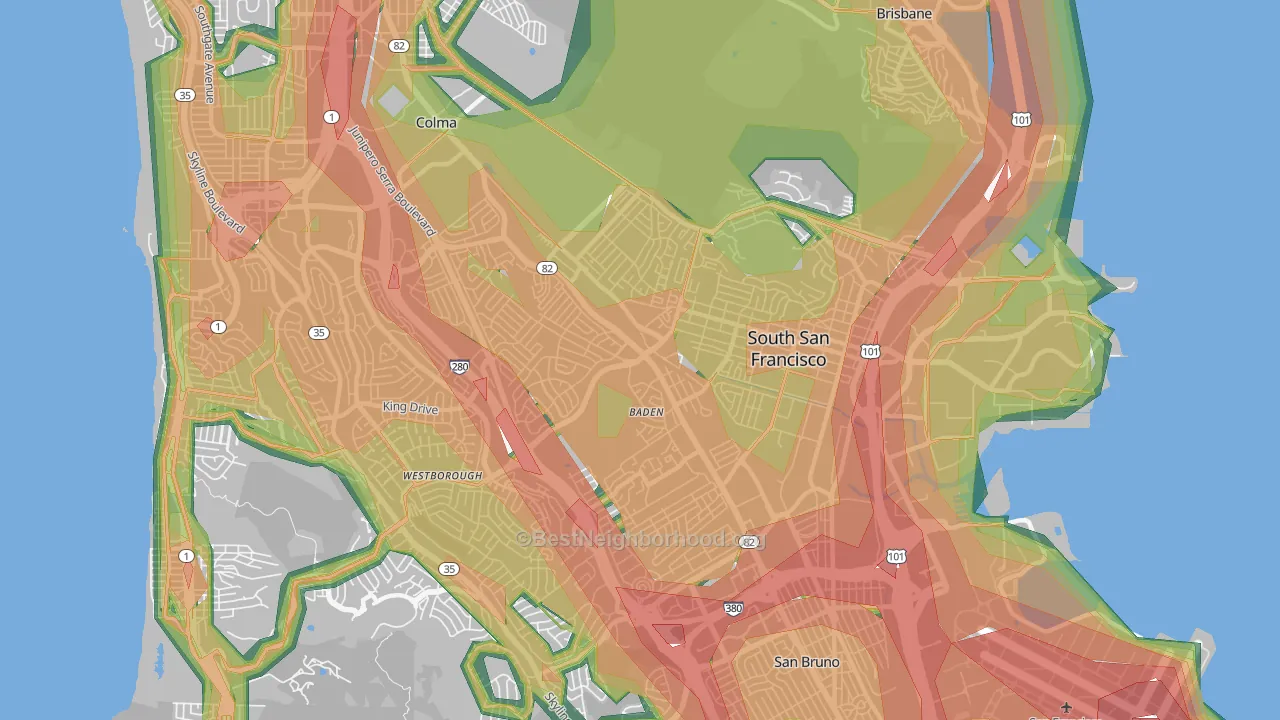 94080, CA Map of Noise Levels in 94080