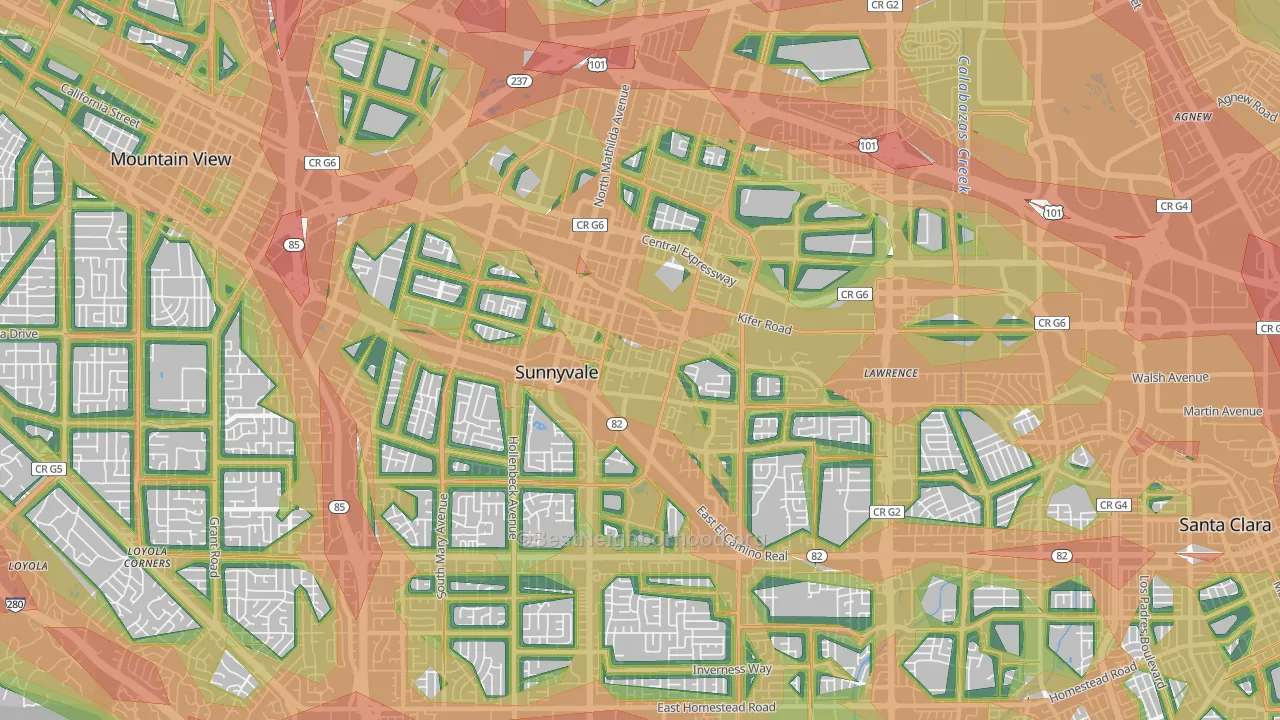 94086, CA Map of Noise Levels in 94086