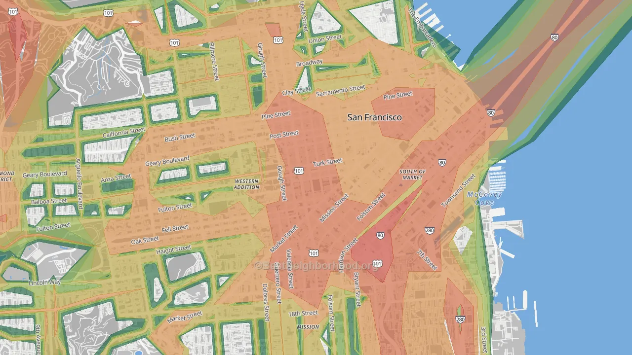 94102, CA Map of Noise Levels in 94102
