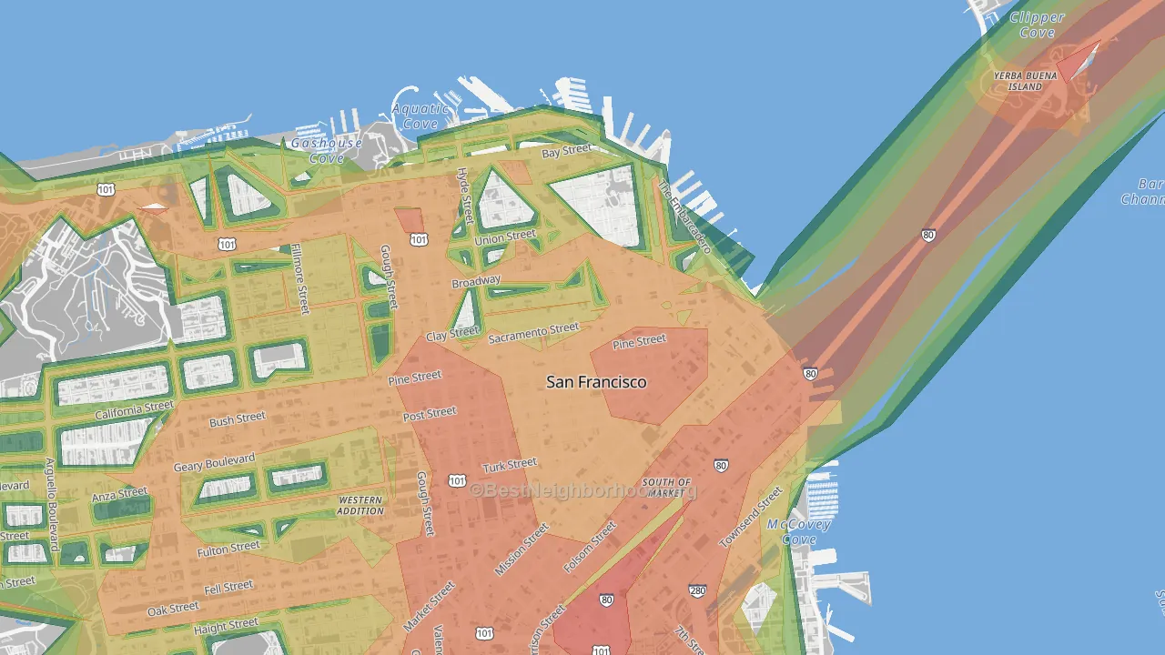 94108, CA Map of Noise Levels in 94108