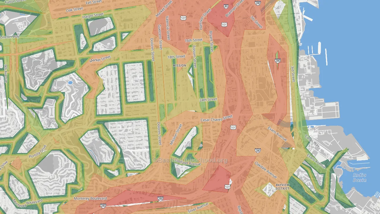 94110, CA Map of Noise Levels in 94110