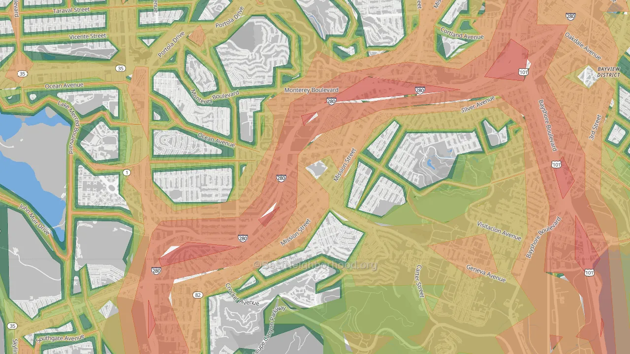 94112, CA Map of Noise Levels in 94112