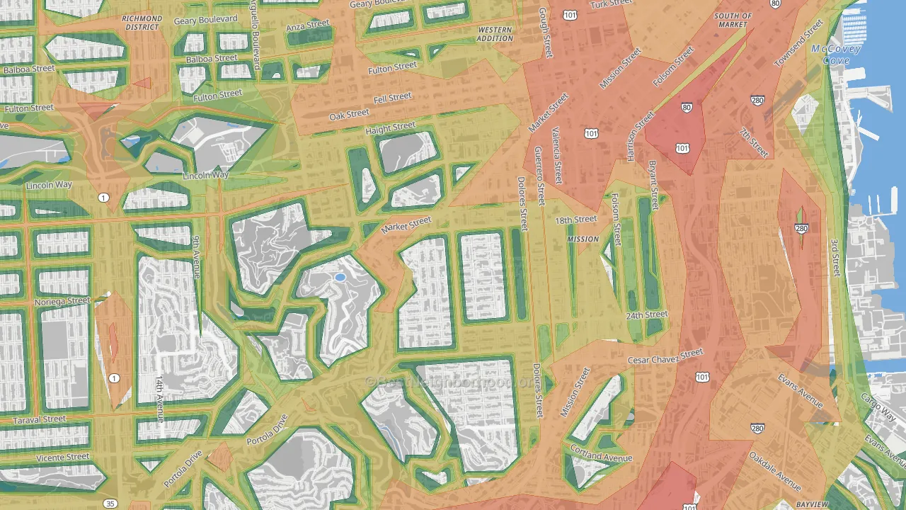 94114, CA Map of Noise Levels in 94114