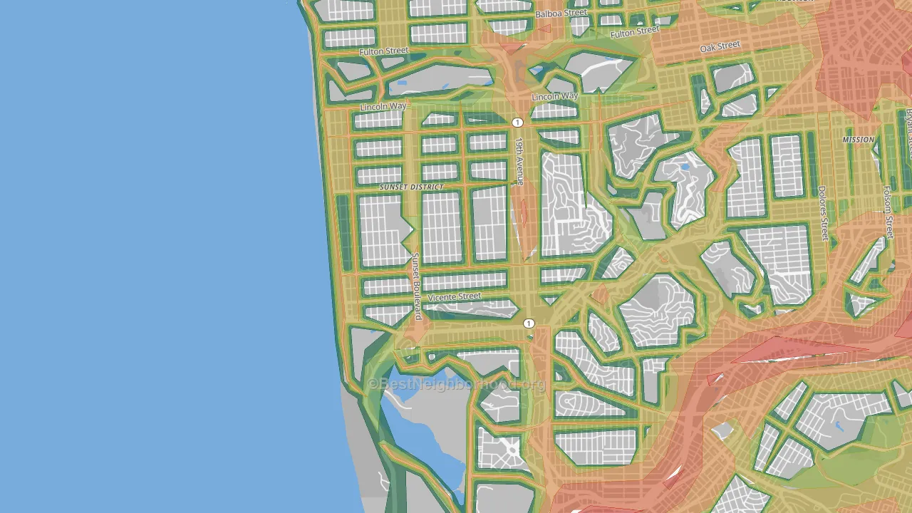 94116, CA Map of Noise Levels in 94116